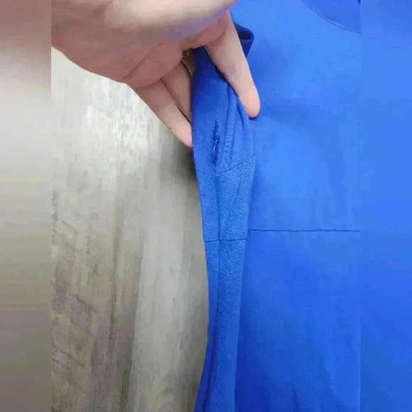 DIANE VON FURSTENBERG DVF Bevina Dress Blue Pencil Sheath Ruched $348 Size 8 - Picture 8 of 13